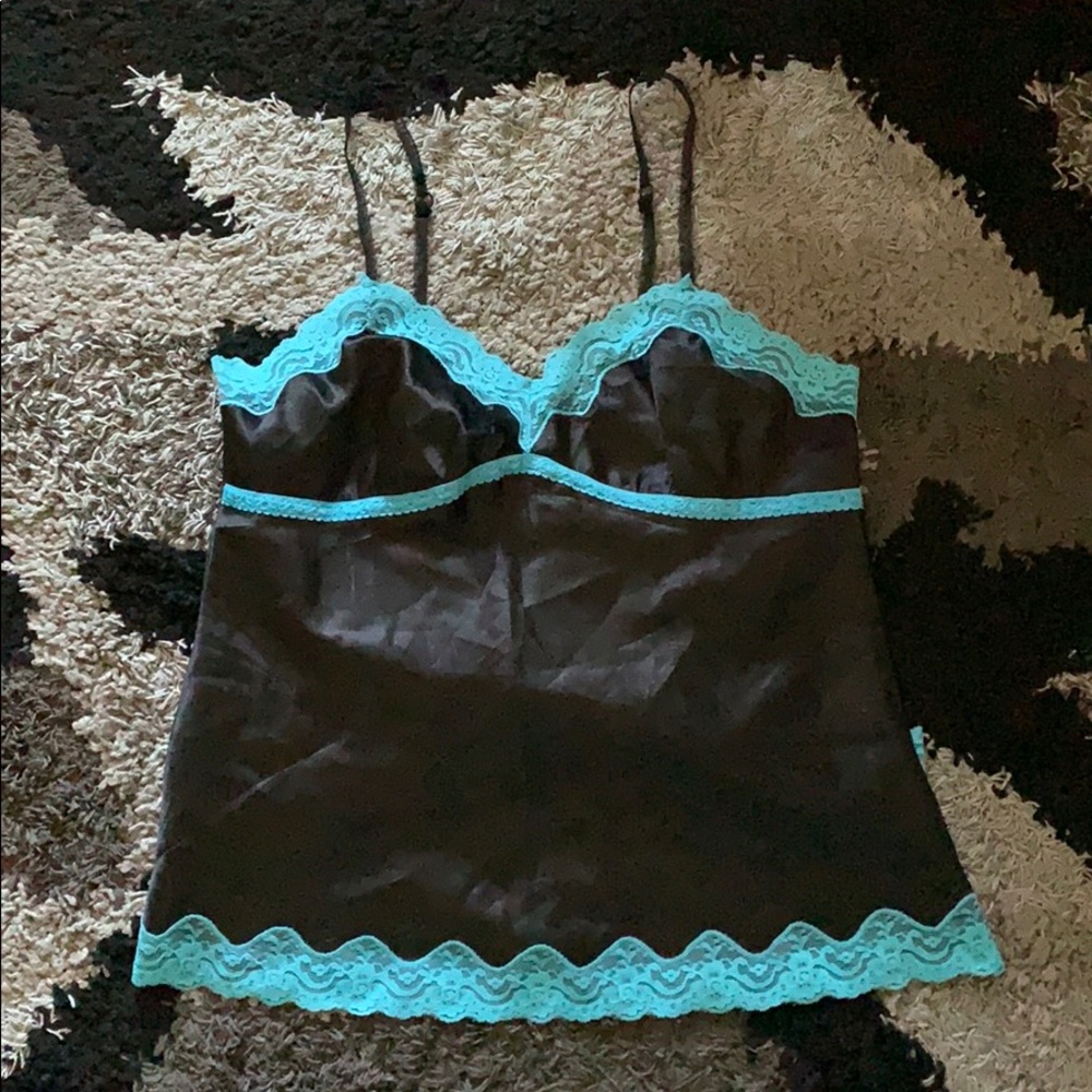 tripp nyc black blue lace satin cami